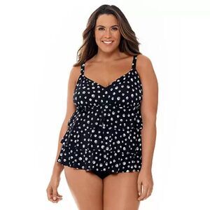 NWT Croft & Barrow Black White Polka Dot  "Tummy Slimmer" 1 Piece Swimsuit sz 10